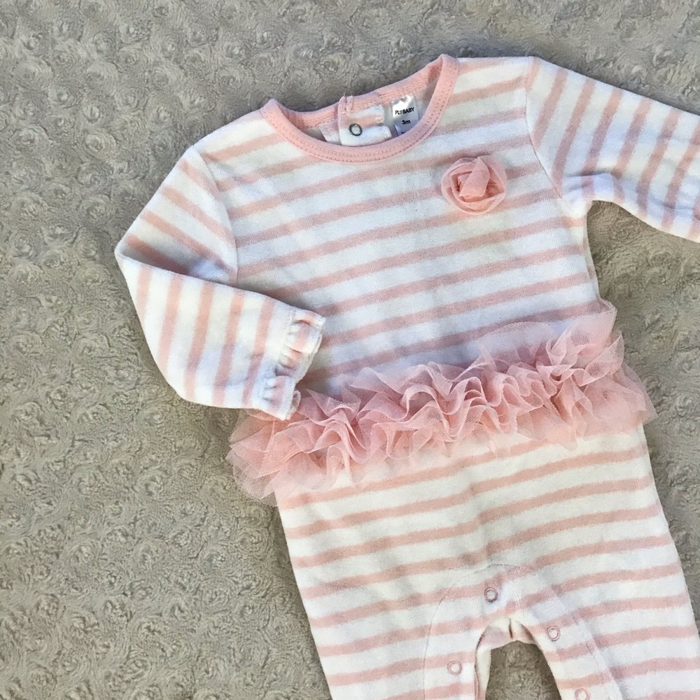 PL Baby One Piece Tutu Romper Pink White Stripes